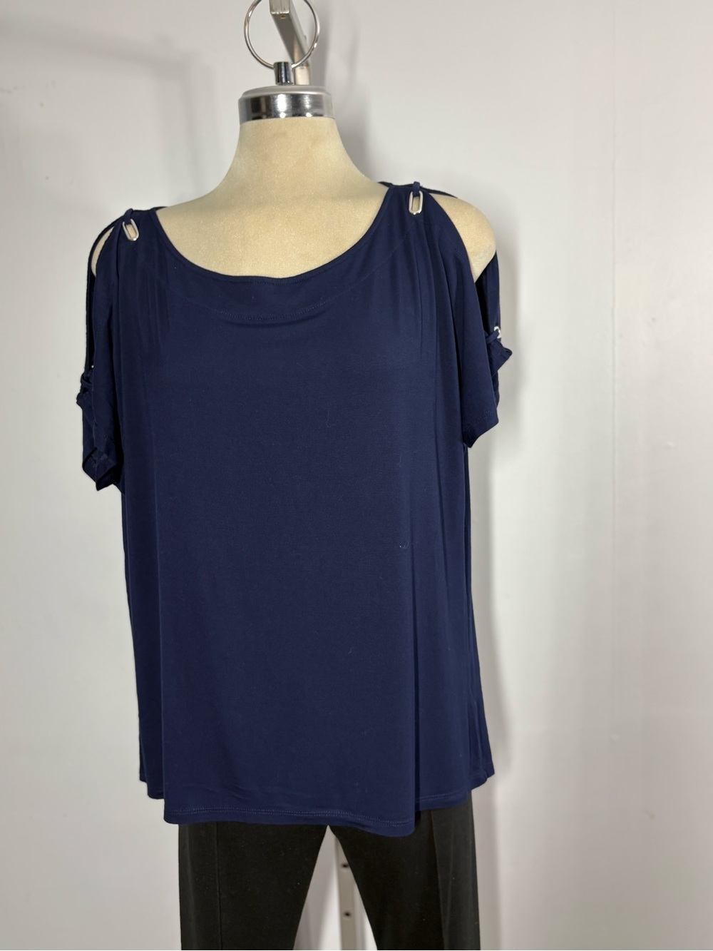 Women's Navy Cold-Shoulder Top